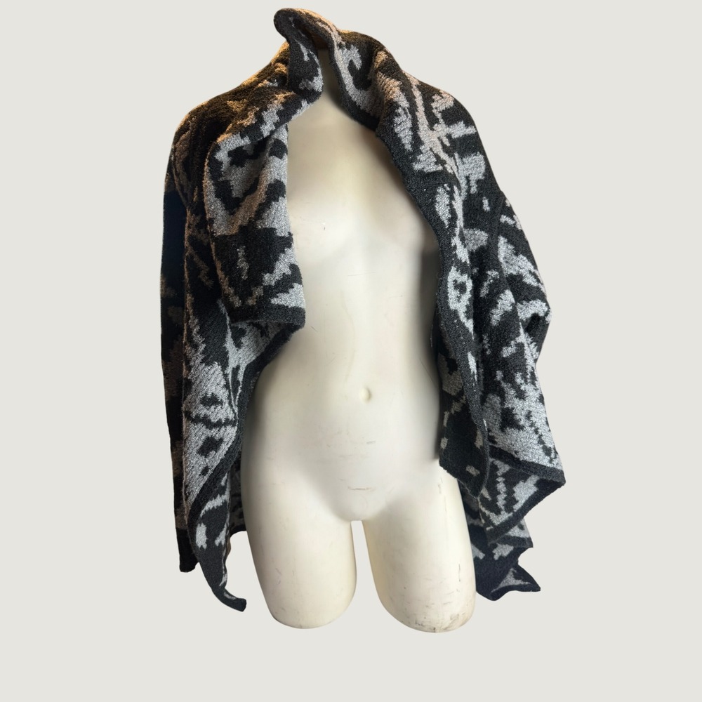 prAna Alberta Reversible Jacquard Wrap Cardigan Black Gray L